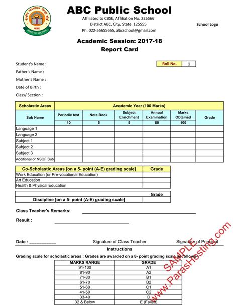 cbse report card sample  class    format