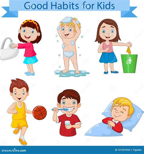 good habits collection  kids stock vector illustration  bedtime
