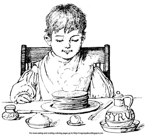 coloring page   small boy eating pancakes crayon palace