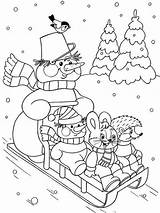 Coloring Winter Pages Sledding Rocks Cute Adults sketch template