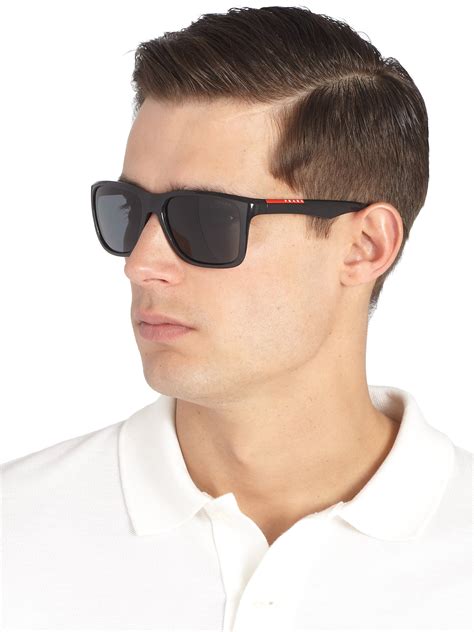 prada square aviator sunglasses in black for men lyst