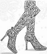 Coloring Pages High Adult Boots Heel Book Shoe Zendoodle Color sketch template