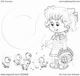 Outlined Chicks Feeding Illustration Happy Girl Clipart Royalty Vector Bannykh Alex sketch template