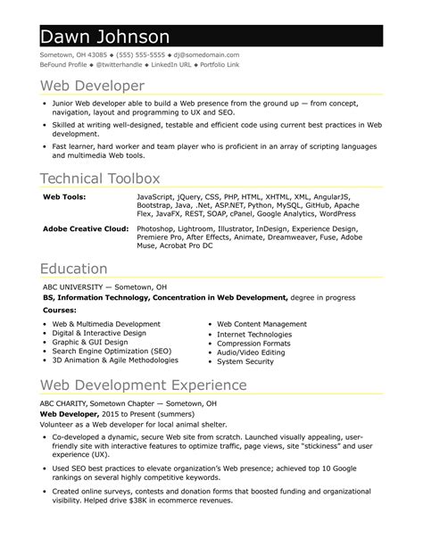 sample resume   entry level  developer monstercom
