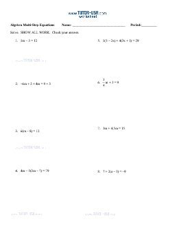 worksheet equations solve multi step equations algebra printable