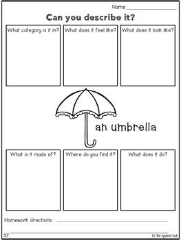 prep language worksheets  homework rainy day themed