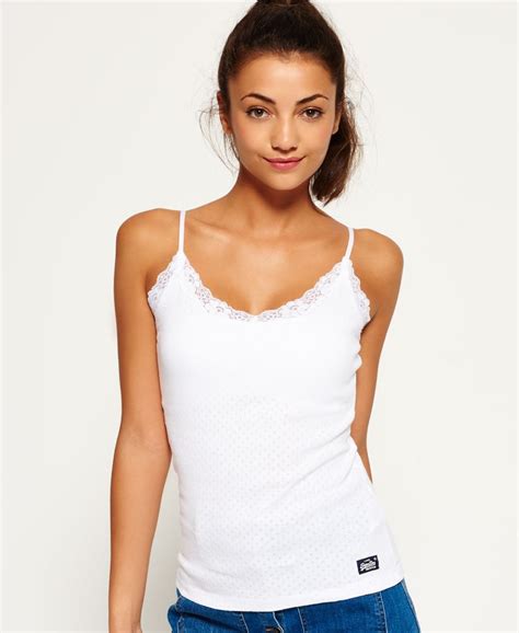 womens essentials pointelle cami top in optic superdry