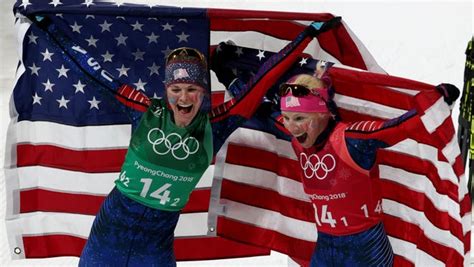 winter olympics kikkan randall jessie diggins win historic gold medal