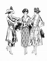 Coloring Women Vintage Book Fashion 1920s Early Pages Flappers Books sketch template