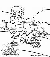 Coloring Riding Girl Bicycle Kids Preview Illustration sketch template