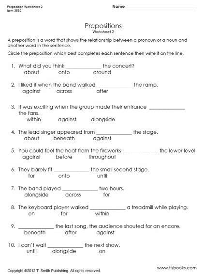 preposition worksheets  grade   answers worksheets master