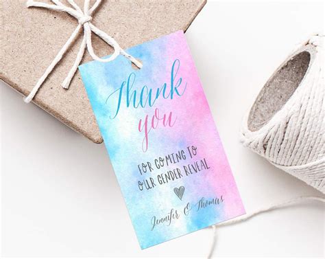 Gender Reveal Favor Tag Template Thank You Tags Blue Or Pink T Tag