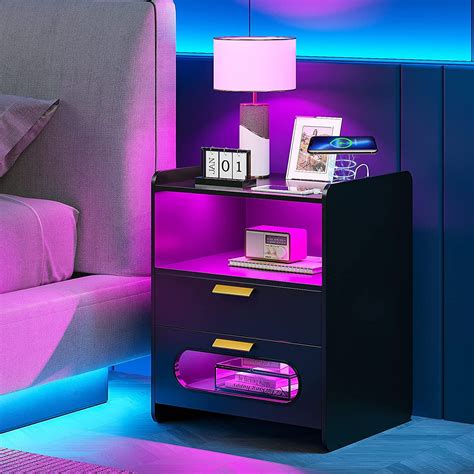 hnebc rgb nightstand  wireless charging station usb modern smart night stand  drawers