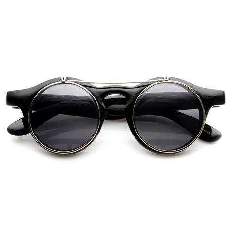 vintage steampunk clear lens flip up round sunglasses zerouv
