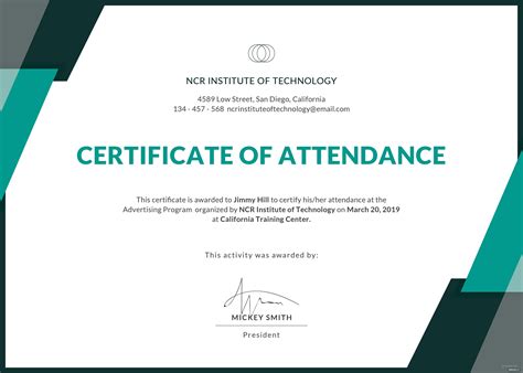 attendance certificate template word attendance certificate
