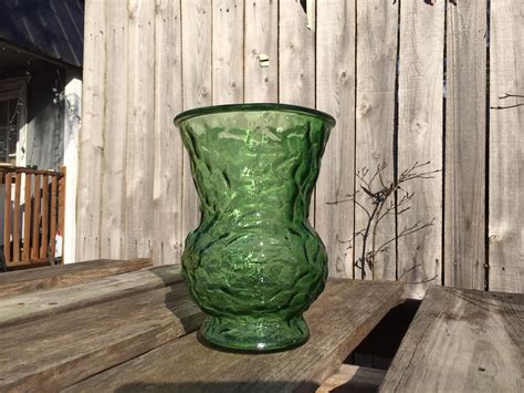 Vintage Green Glass Flower Vase 8 By Mollysvintagedecor On Etsy