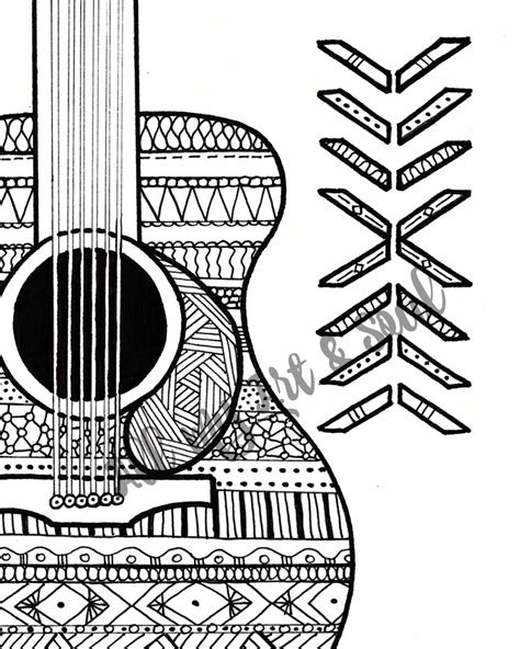 adult coloring page guitar instant  zentangle
