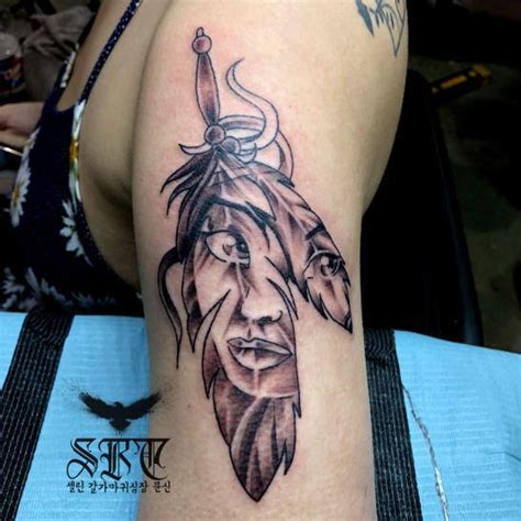 Indian Feather Face Tattoo By Selene Ravenheart By Seleneravenheart In
