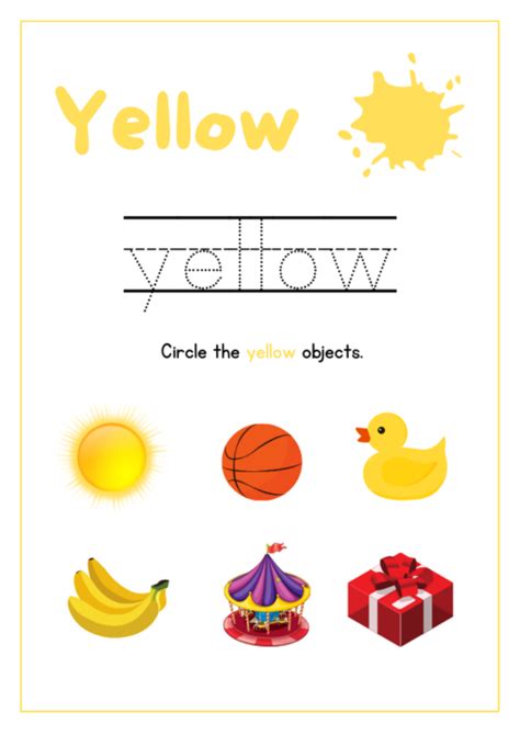 yellow color sheet printable   color yellow worksheet