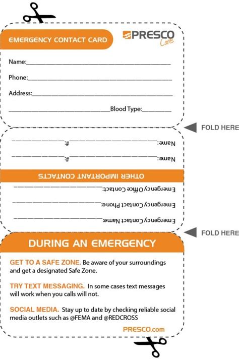 printable emergency contact card printable word searches