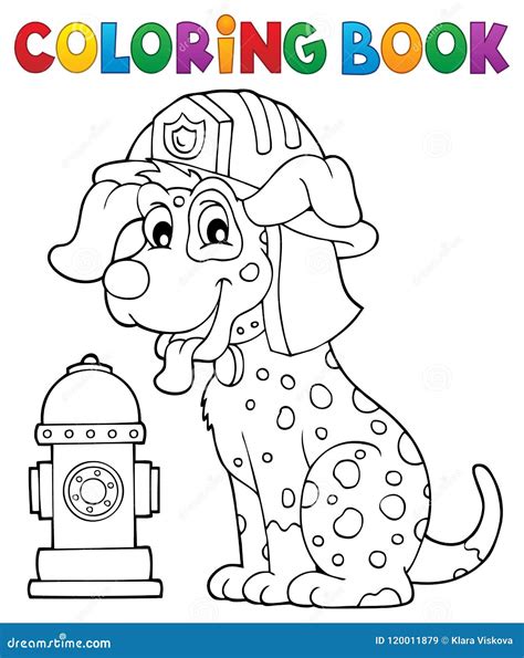 coloring book firefighter dog theme  stock vector illustration