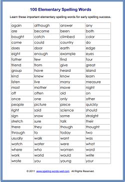 important elementary spelling words