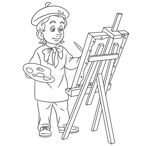 coloring page  painting artist stock vector illustration  board creation