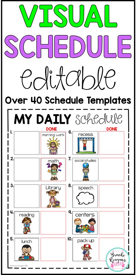 visual schedule editable visual student classroom daily schedules