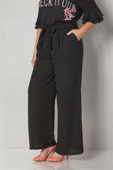 black paperbag wide leg trousers with waist tie plus size 16 to 32