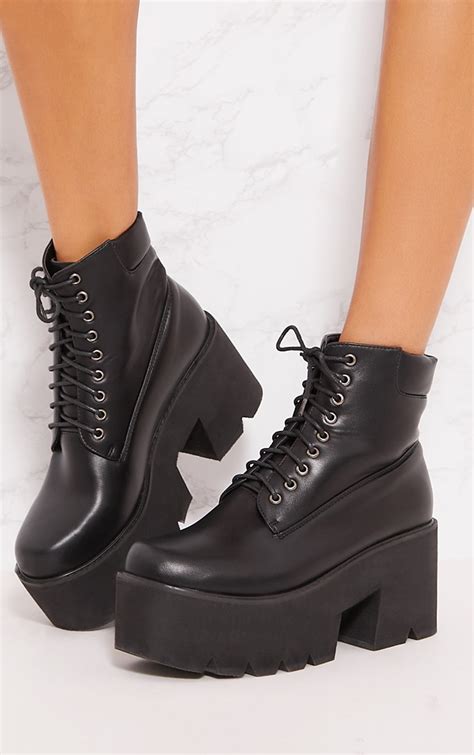 black chunky boot shoes prettylittlething
