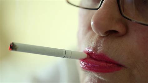 Senior Woman With A Cigarette Female Smoker Close Up Shot Stock Video