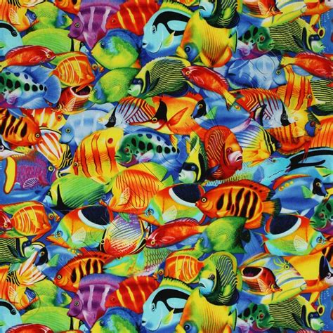 tropical print fabric fishes home design  decor timeless