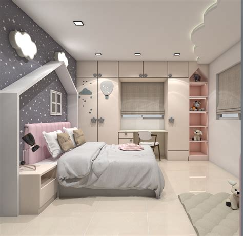 girls bedroom designed  grey  pink combination  ar divya agarwal kreatecube