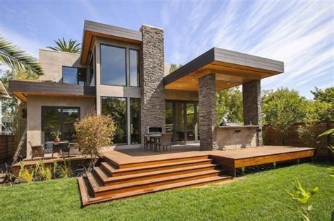 haus fassade naturstein vordach modernes design home