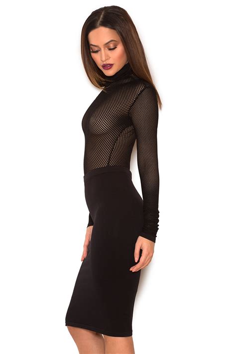 Clothing Bodysuits Shadow Black Knitted Stretch Mesh