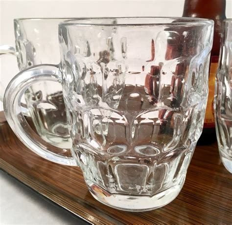 Vintage Beer Mugs Clear Glass Thumbprint Mugs Heavy Glass Etsy