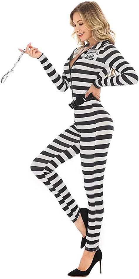 women prisoner costume escaped prisoners jumpsuit striped prison inmate