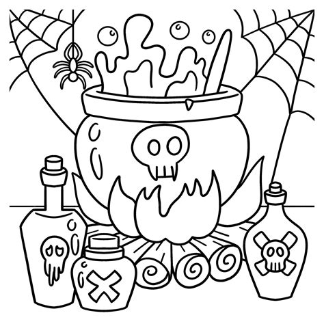 premium vector witch cauldron halloween coloring page  kids