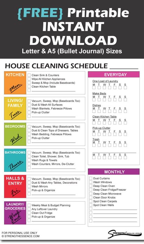 printable instant house cleaning schedule