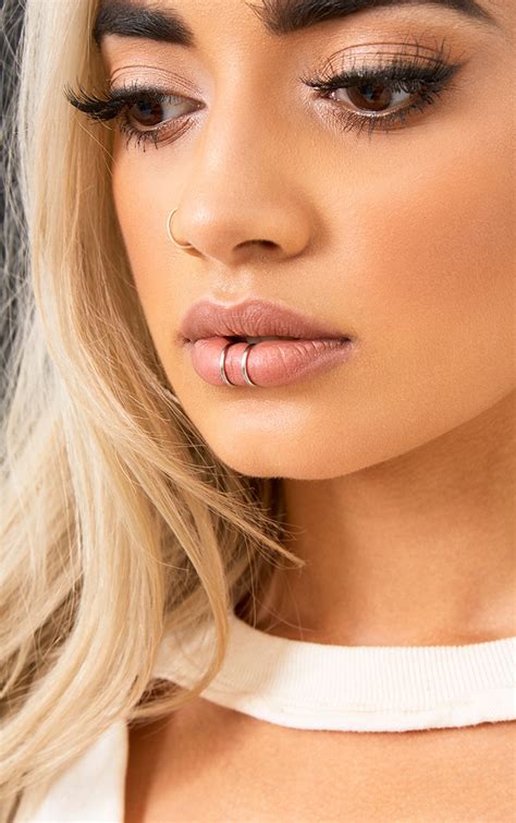 silver double lip ring prettylittlething