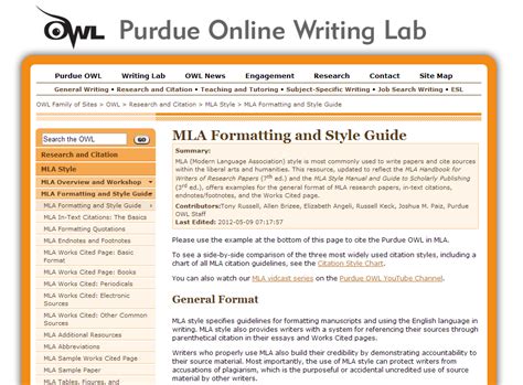 mla formatting  style guide  owl  perdue writing lab
