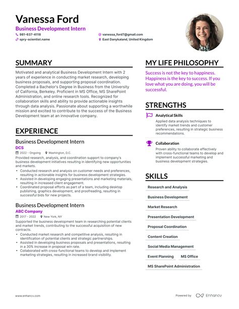 business development intern resume examples   guide