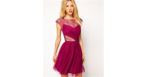 Lyst Asos Collection Skater Dress With Cobweb Lace In Purple