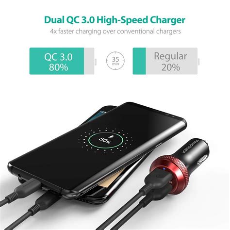 quick charge  car charger ravpower   car adapter  dual qc usb ports compatible