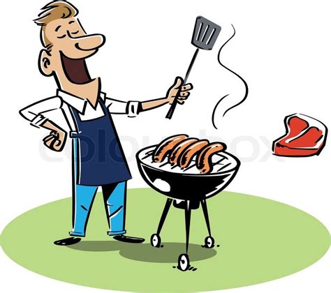 happy man with a barbecue wearing an apron stock vector colourbox