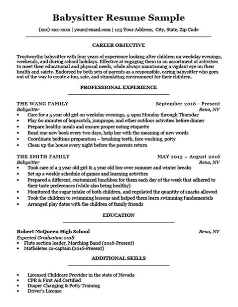 babysitter resume high school resume template babysitter resume