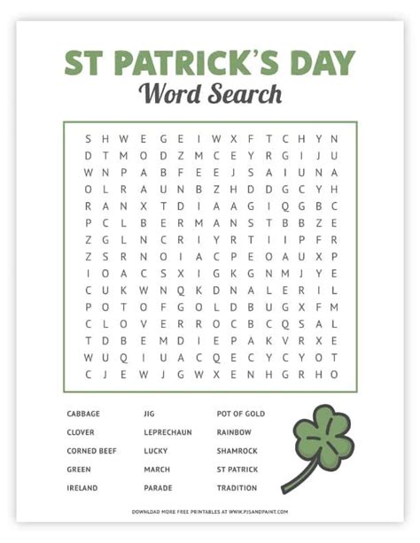 st patricks day word search  printable game st patricks day
