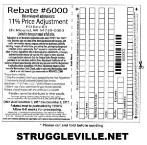 struggleville menards  price adjustment rebate  purchases