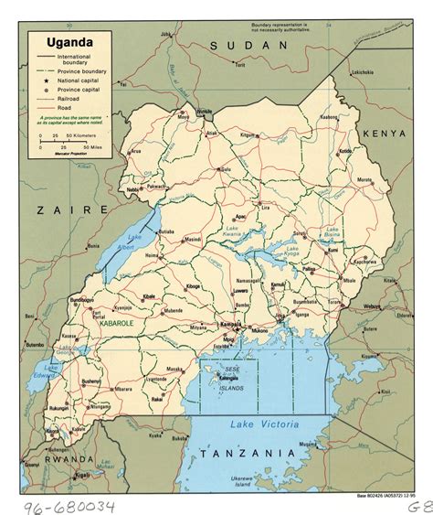 large political  administrative map  uganda  roads cities