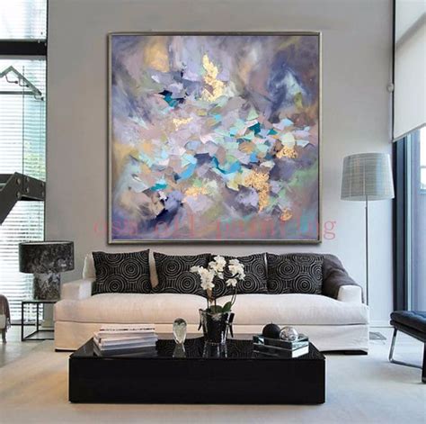handmade modern abstract wall art decor acrylic canvas pictures hand painted gold blue